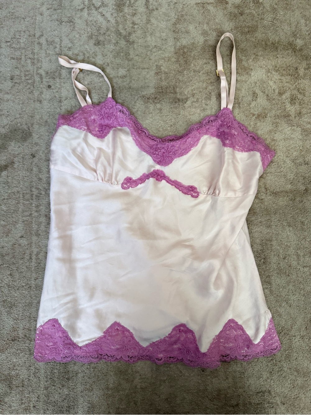 Express Satin Camisole with Pink Body and Lavender Lace Trim